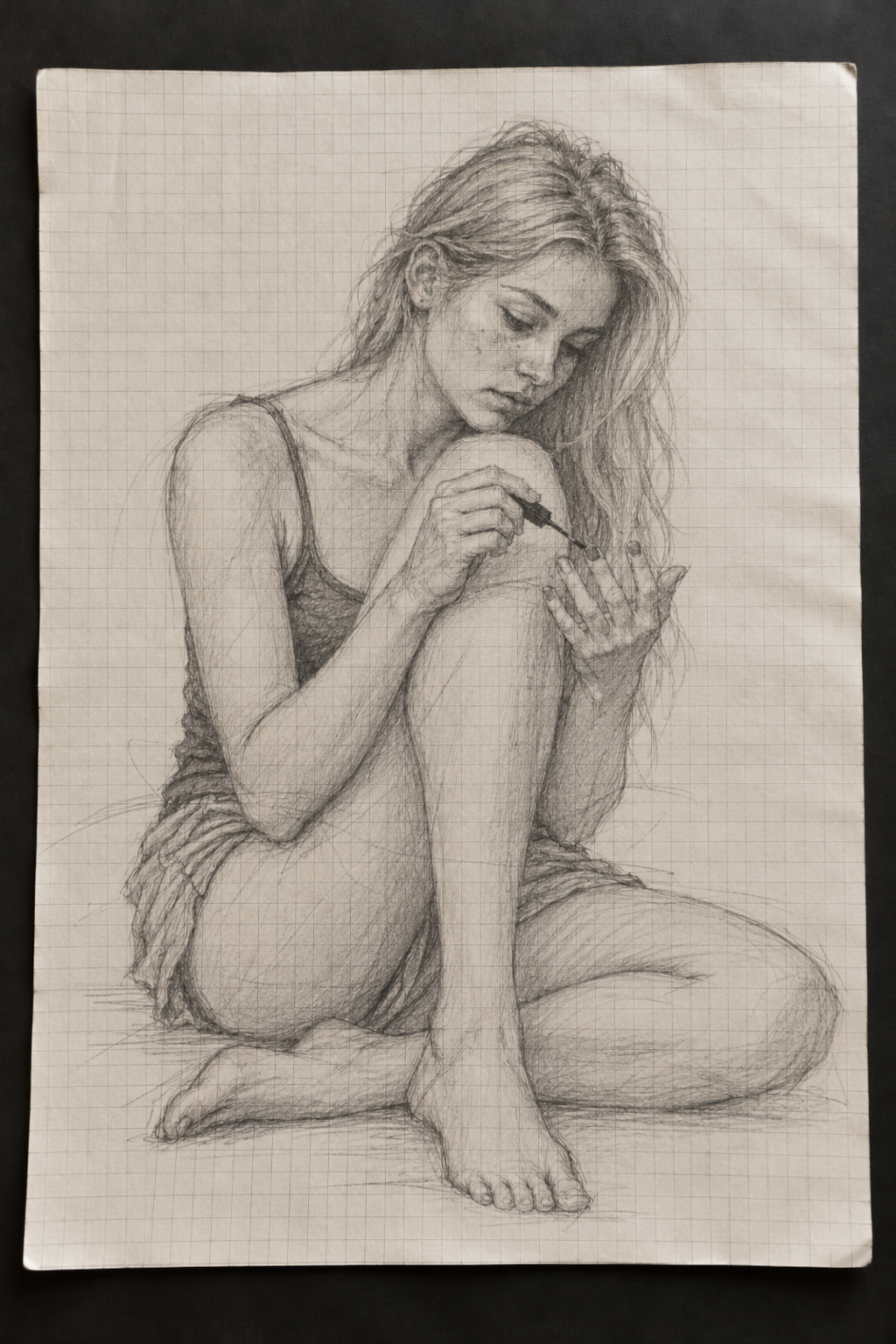 Portret Julki — szkic ołówkiem na kartce.